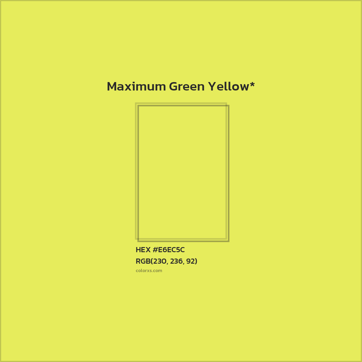 #E6EC5C hex color. RGB, RYB, CMYK, HSL, HSV codes and color conversions. Matching color names, palettes, paints.