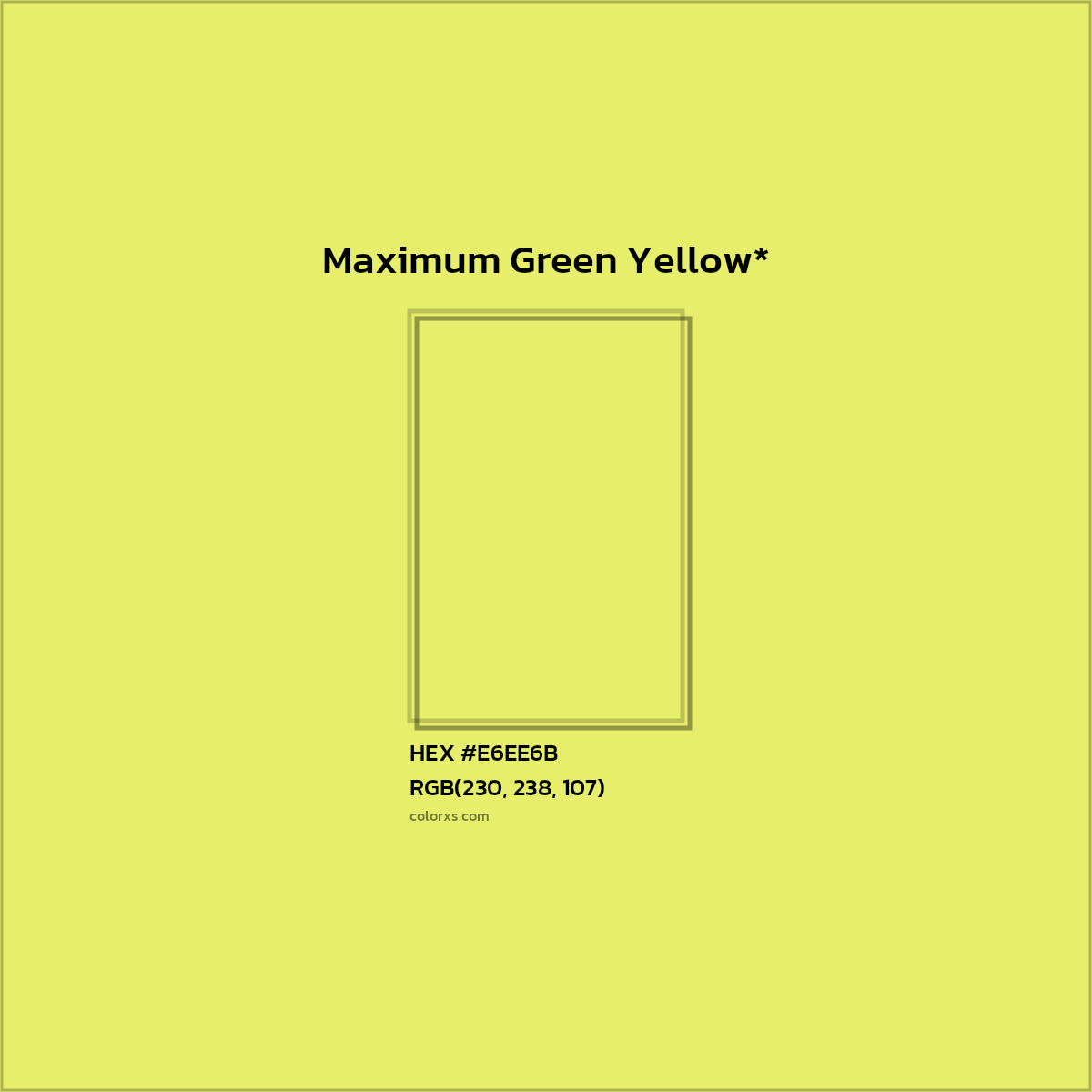 #E6EE6B hex color. RGB, RYB, CMYK, HSL, HSV codes and color conversions. Matching color names, palettes, paints.
