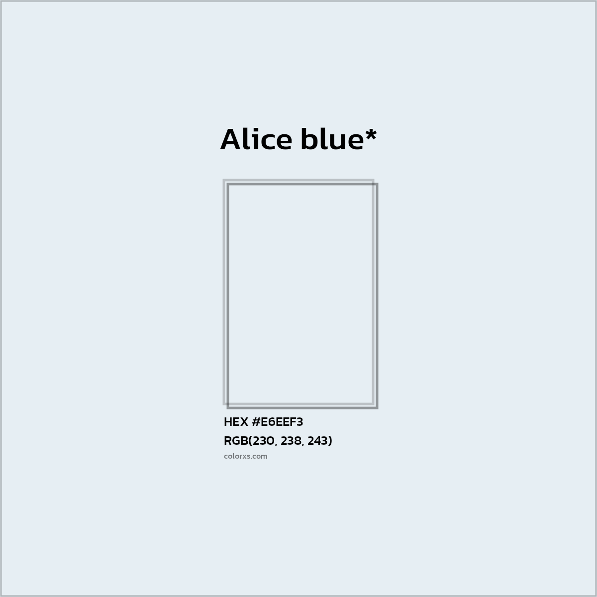 #E6EEF3 hex color. RGB, RYB, CMYK, HSL, HSV codes and color conversions. Matching color names, palettes, paints.