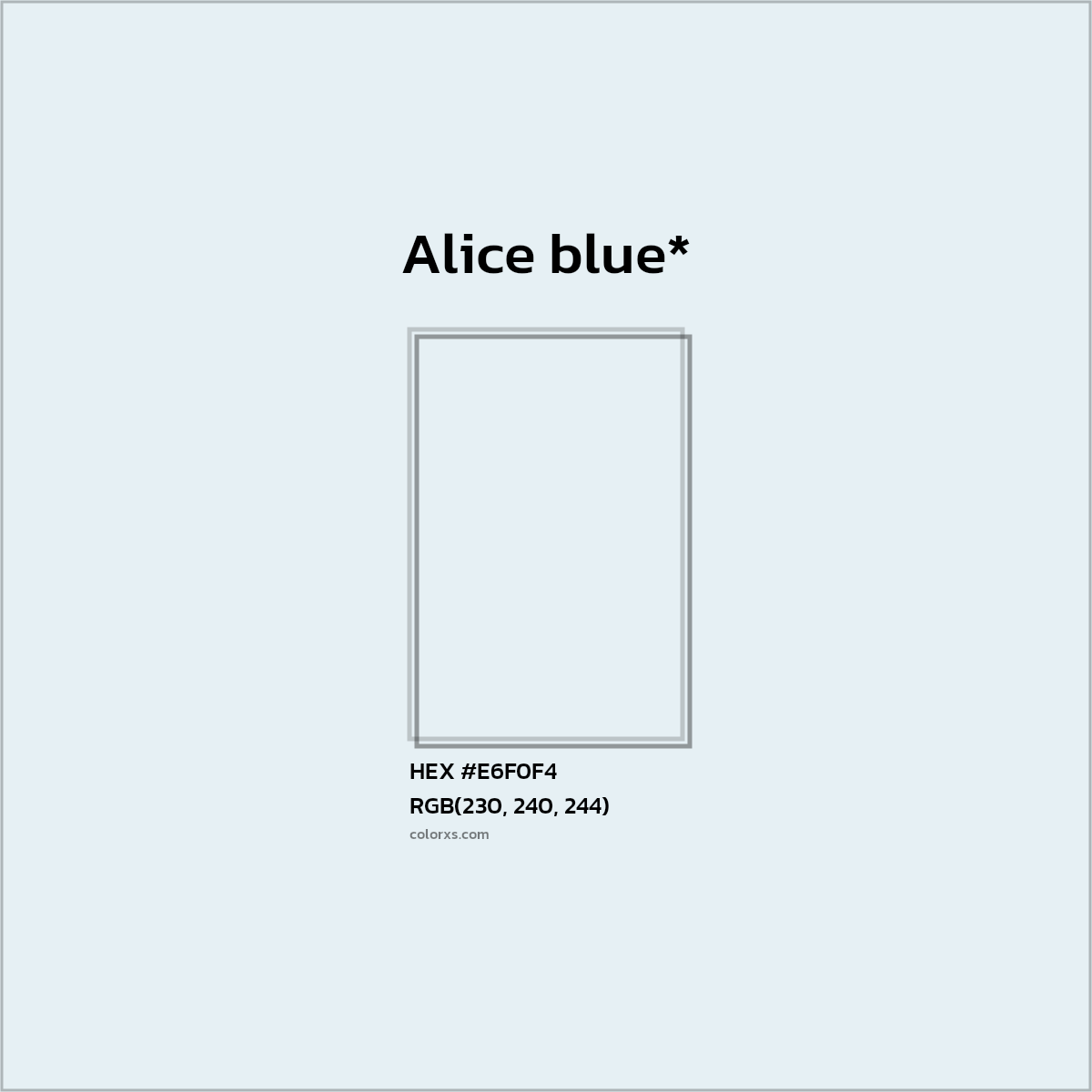 #E6F0F4 hex color. RGB, RYB, CMYK, HSL, HSV codes and color conversions. Matching color names, palettes, paints.
