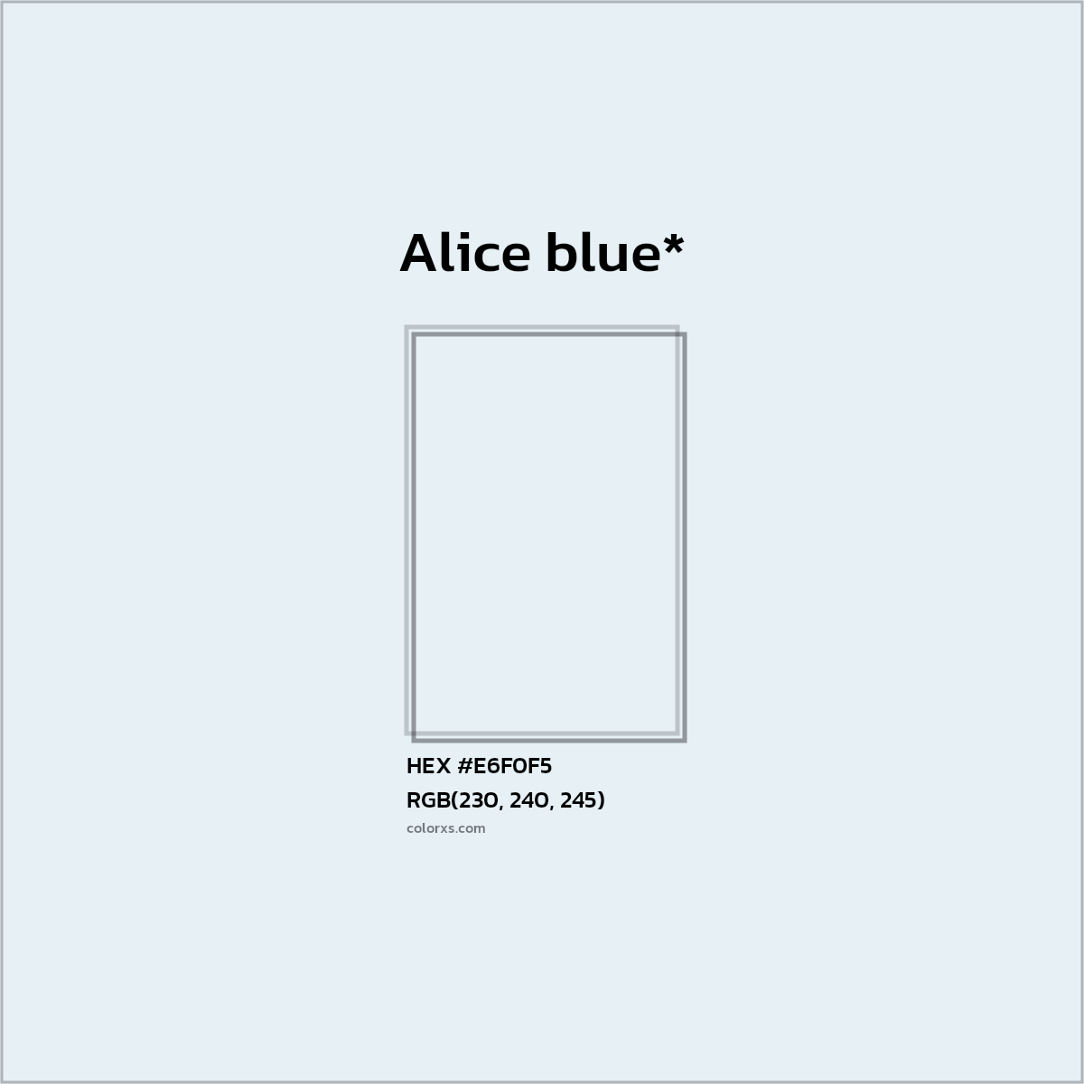 #E6F0F5 hex color. RGB, RYB, CMYK, HSL, HSV codes and color conversions. Matching color names, palettes, paints.