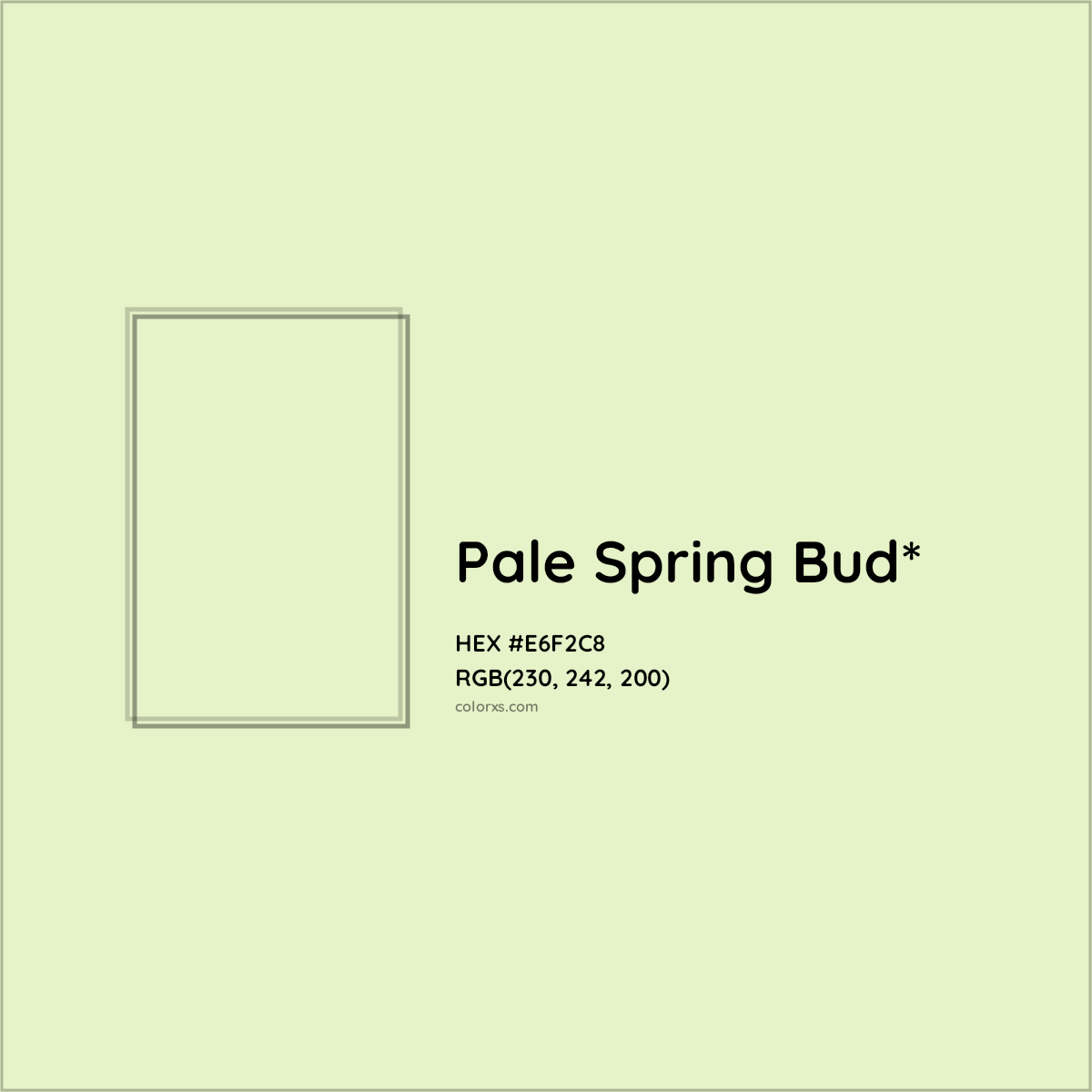 #E6F2C8 hex color. RGB, RYB, CMYK, HSL, HSV codes and color conversions. Matching color names, palettes, paints.
