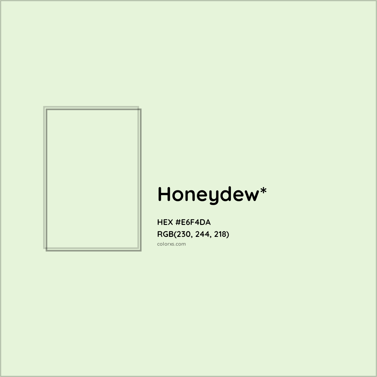 #E6F4DA hex color. RGB, RYB, CMYK, HSL, HSV codes and color conversions. Matching color names, palettes, paints.