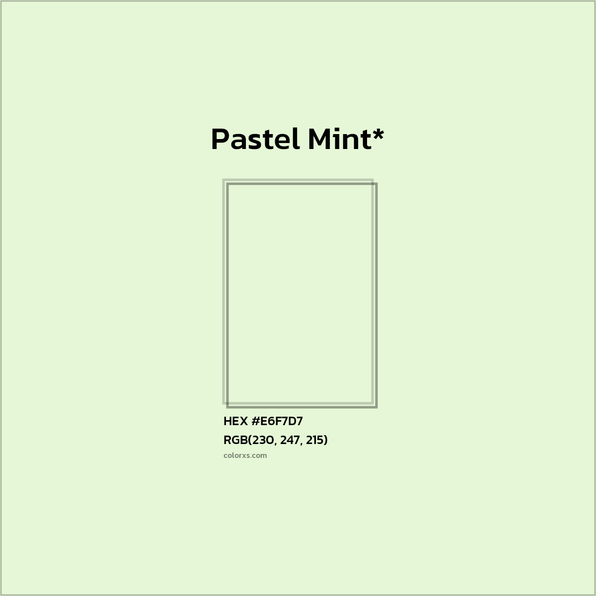 #E6F7D7 hex color. RGB, RYB, CMYK, HSL, HSV codes and color conversions. Matching color names, palettes, paints.