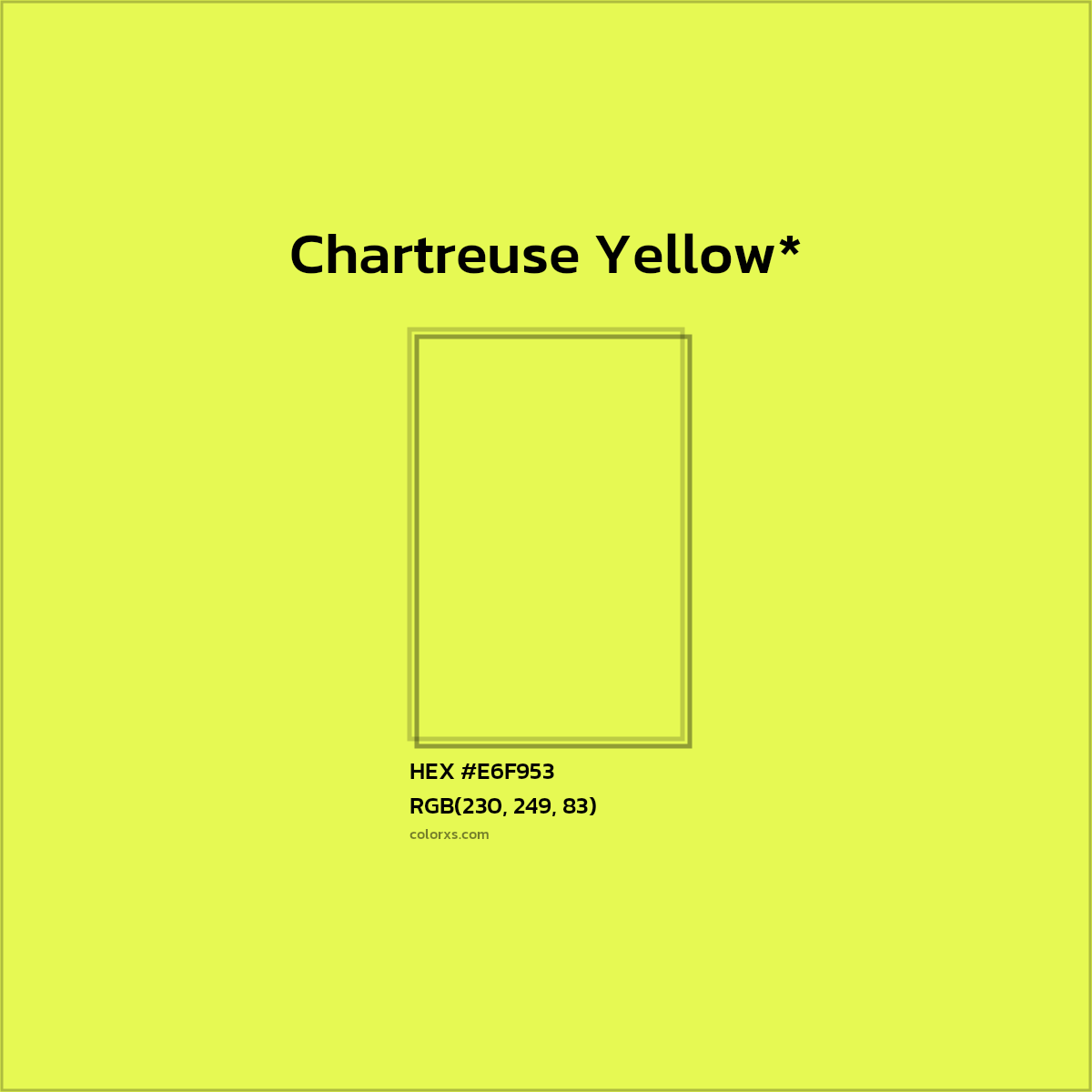 #E6F953 hex color. RGB, RYB, CMYK, HSL, HSV codes and color conversions. Matching color names, palettes, paints.