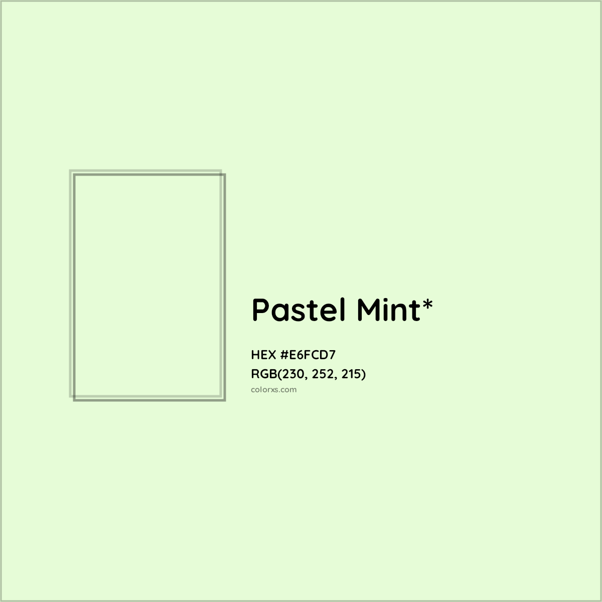 #E6FCD7 hex color. RGB, RYB, CMYK, HSL, HSV codes and color conversions. Matching color names, palettes, paints.