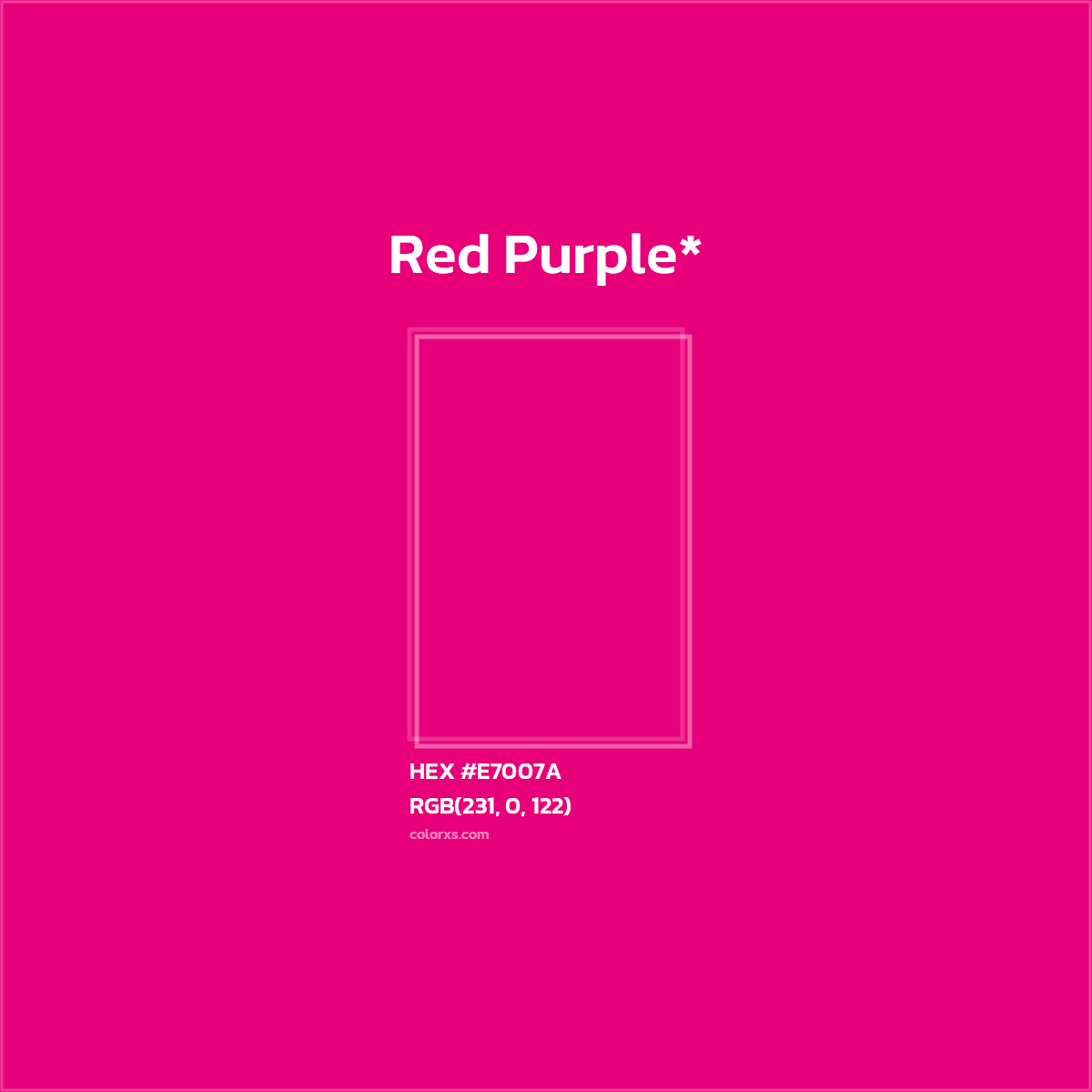 #E7007A hex color. RGB, RYB, CMYK, HSL, HSV codes and color conversions. Matching color names, palettes, paints.