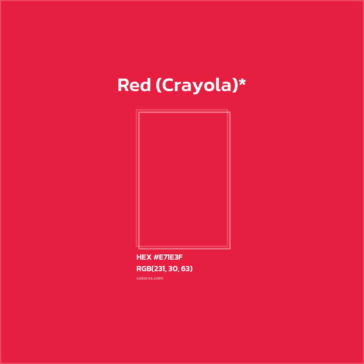 #E71E3F hex color. RGB, RYB, CMYK, HSL, HSV codes and color conversions. Matching color names, palettes, paints.