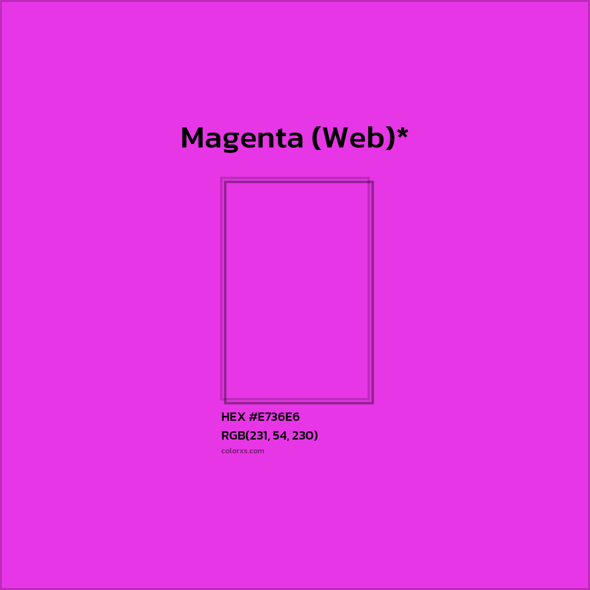 #E736E6 hex color. RGB, RYB, CMYK, HSL, HSV codes and color conversions. Matching color names, palettes, paints.
