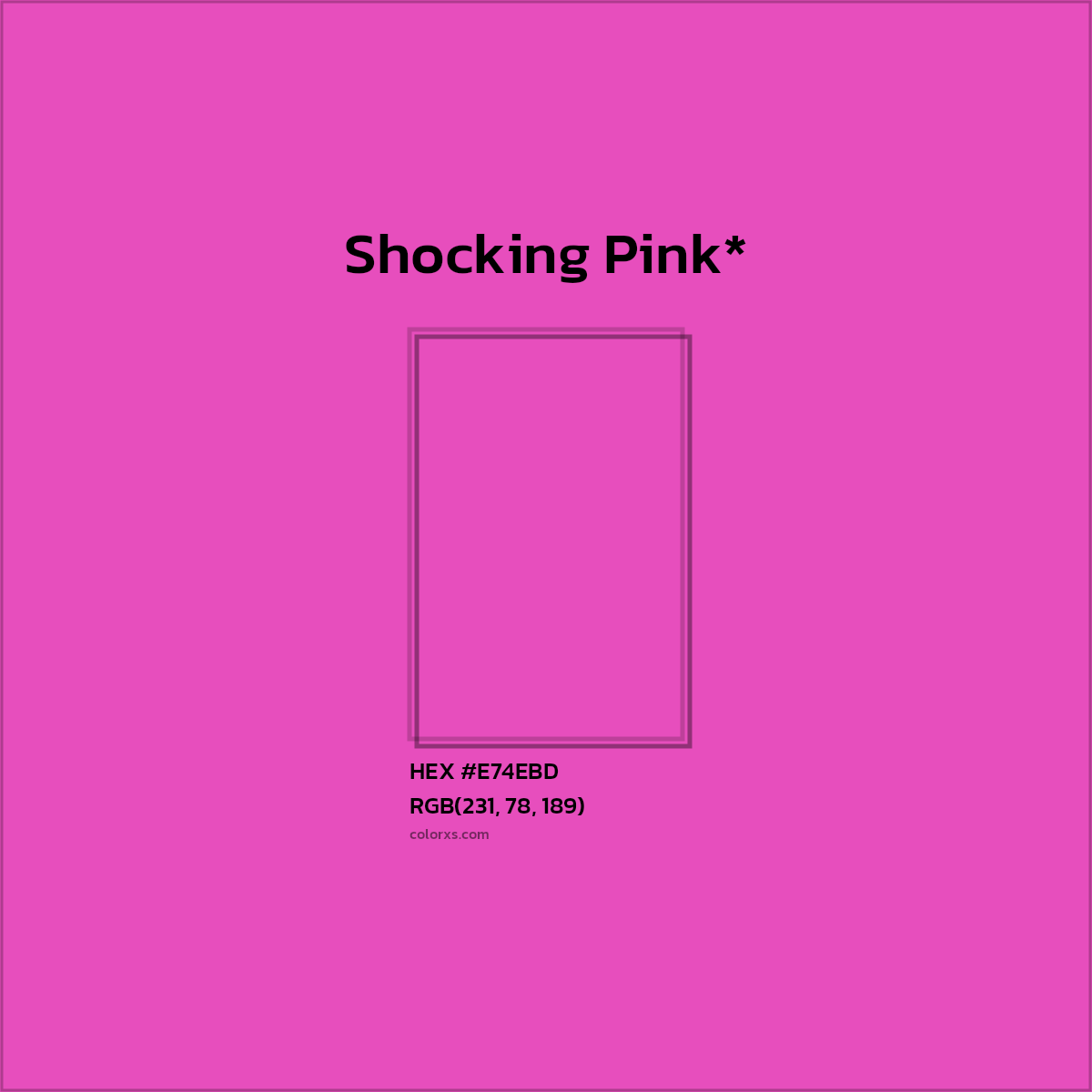 #E74EBD hex color. RGB, RYB, CMYK, HSL, HSV codes and color conversions. Matching color names, palettes, paints.