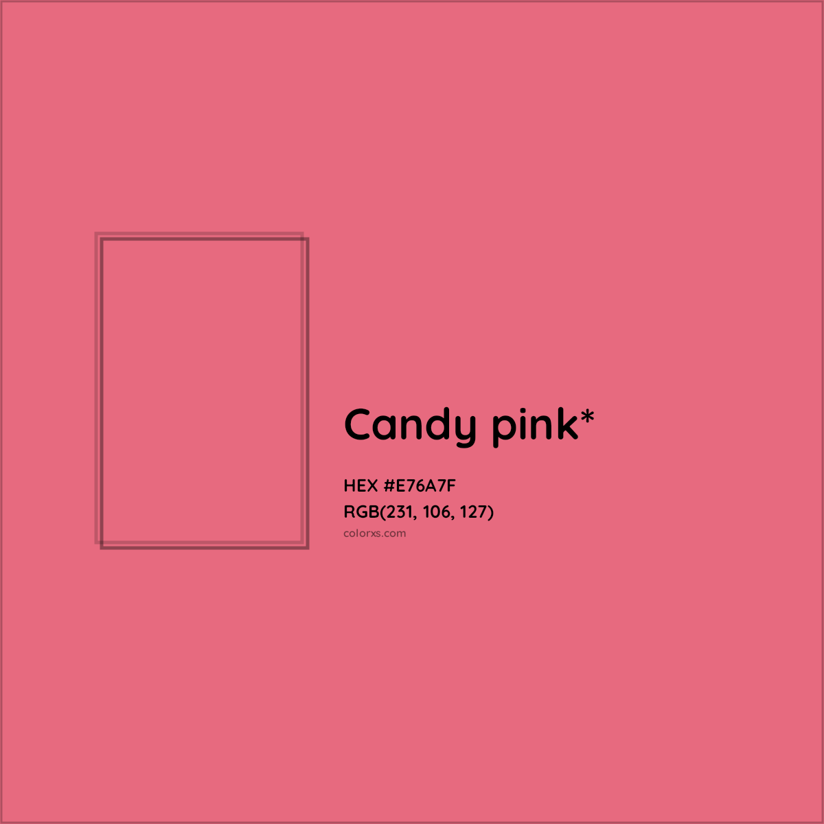 #E76A7F hex color. RGB, RYB, CMYK, HSL, HSV codes and color conversions. Matching color names, palettes, paints.