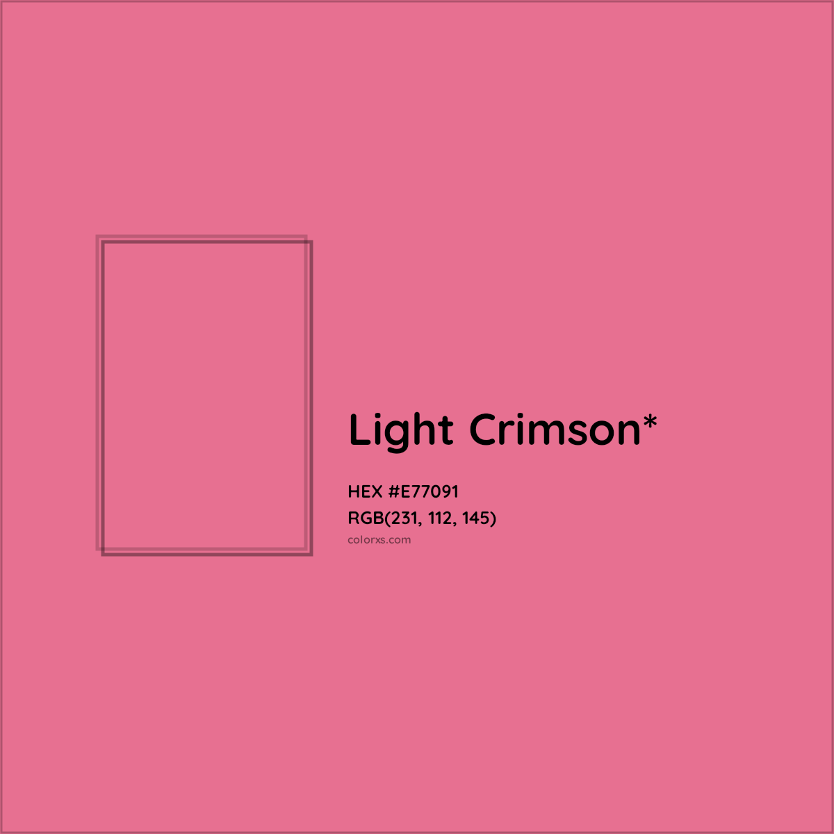 #E77091 hex color. RGB, RYB, CMYK, HSL, HSV codes and color conversions. Matching color names, palettes, paints.