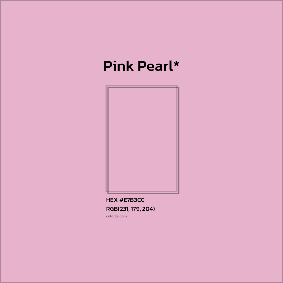 #E7B3CC hex color. RGB, RYB, CMYK, HSL, HSV codes and color conversions. Matching color names, palettes, paints.