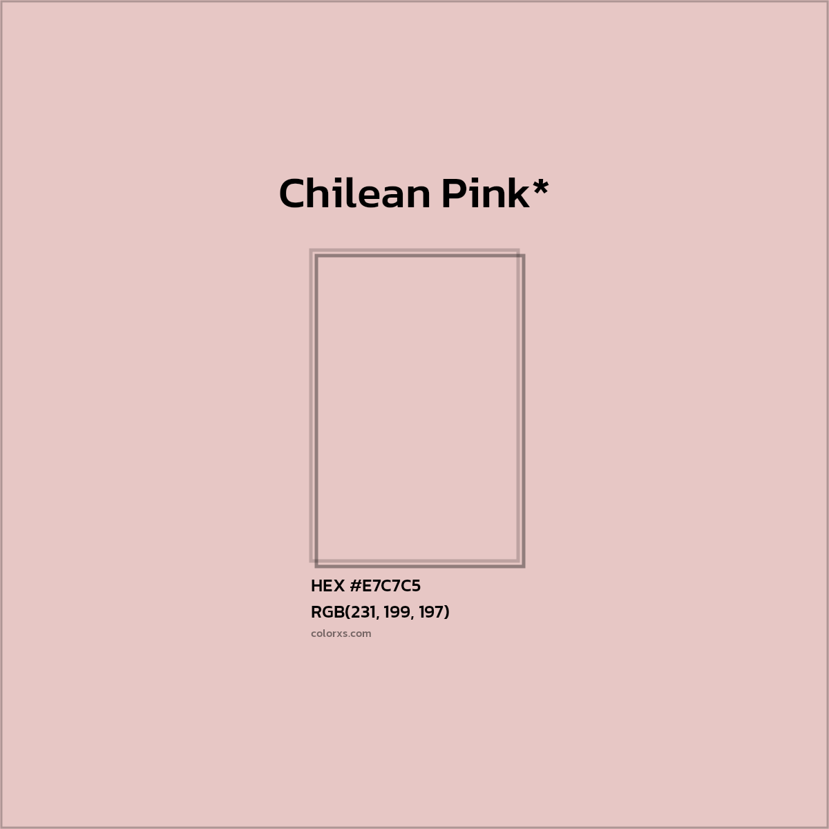#E7C7C5 hex color. RGB, RYB, CMYK, HSL, HSV codes and color conversions. Matching color names, palettes, paints.