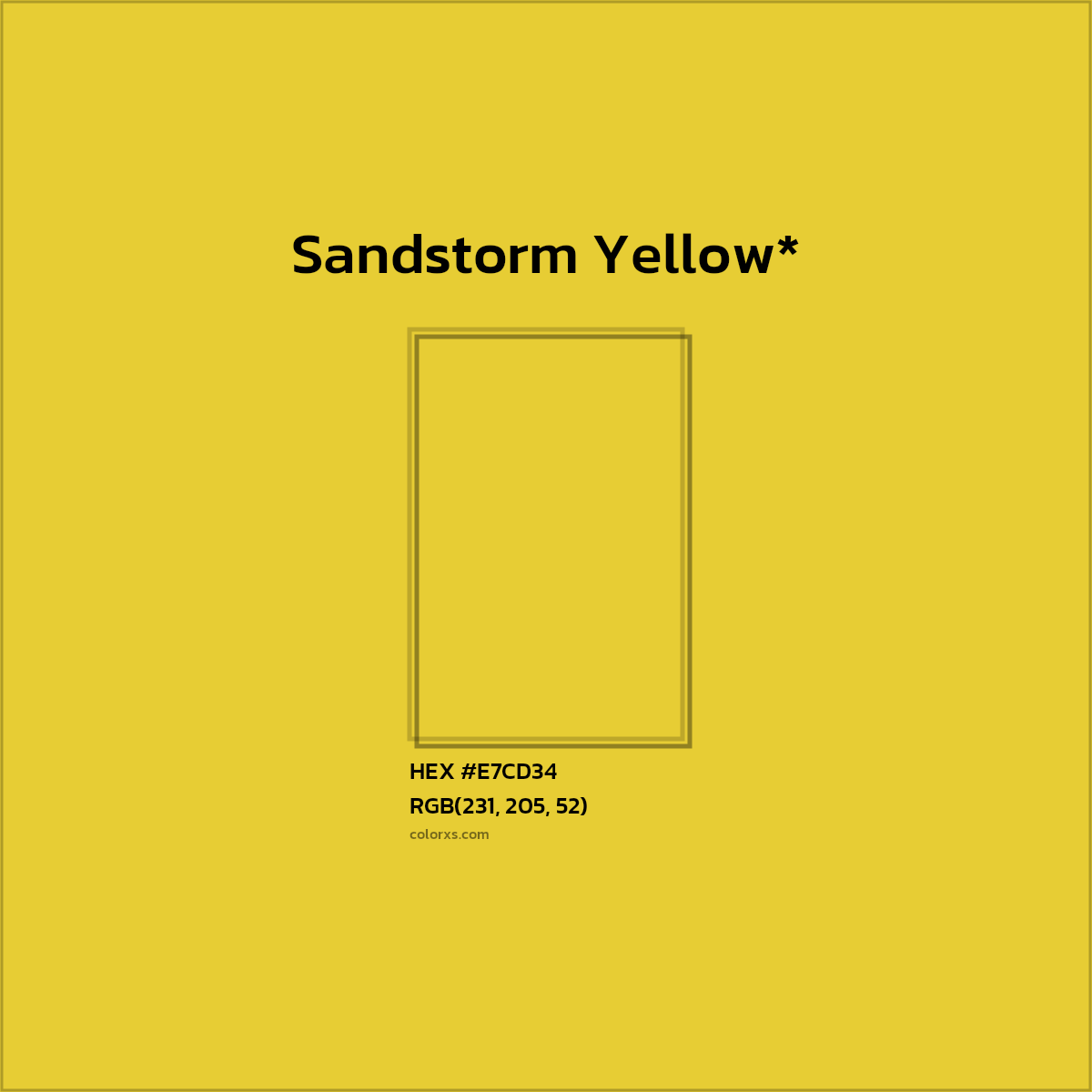 #E7CD34 hex color. RGB, RYB, CMYK, HSL, HSV codes and color conversions. Matching color names, palettes, paints.