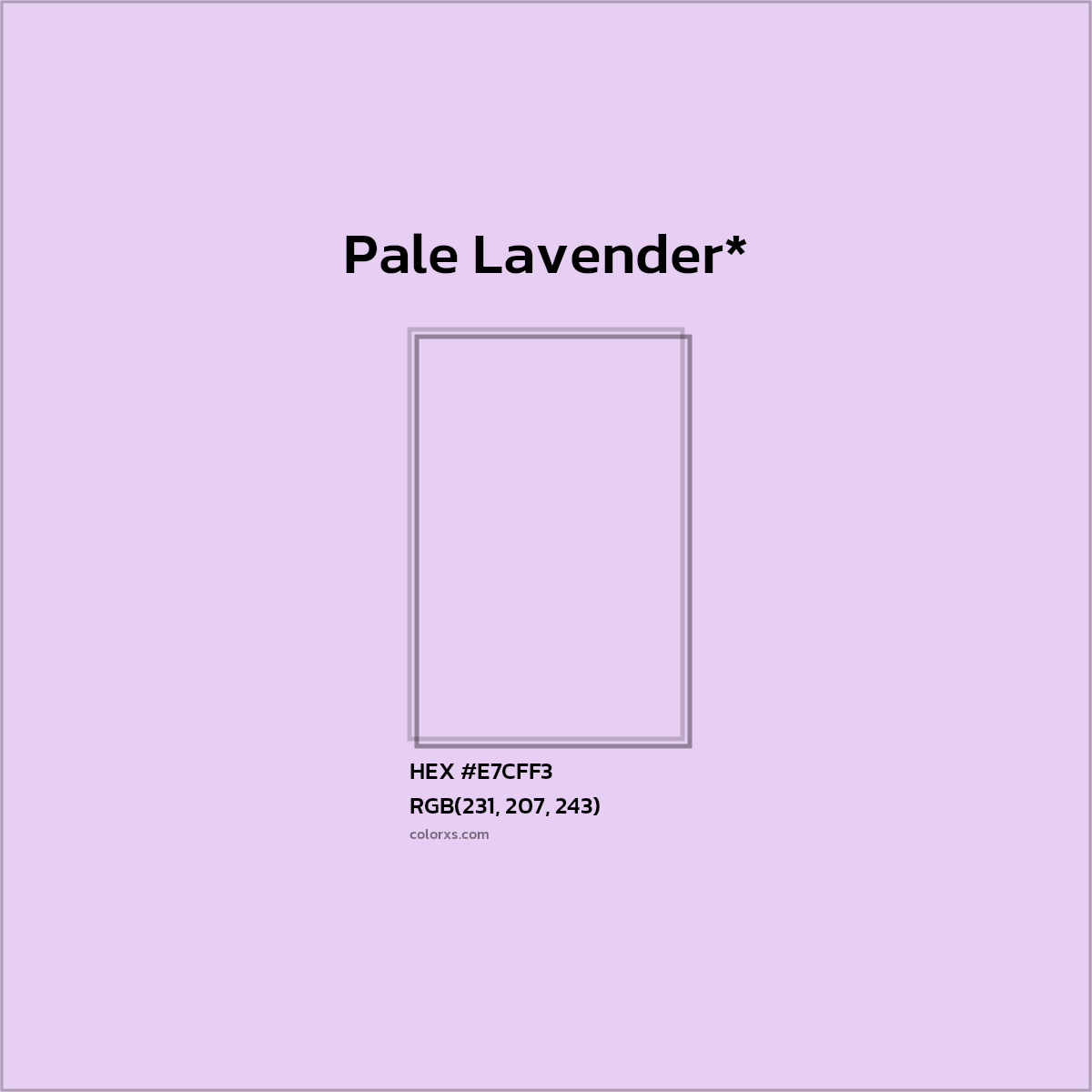 #E7CFF3 hex color. RGB, RYB, CMYK, HSL, HSV codes and color conversions. Matching color names, palettes, paints.