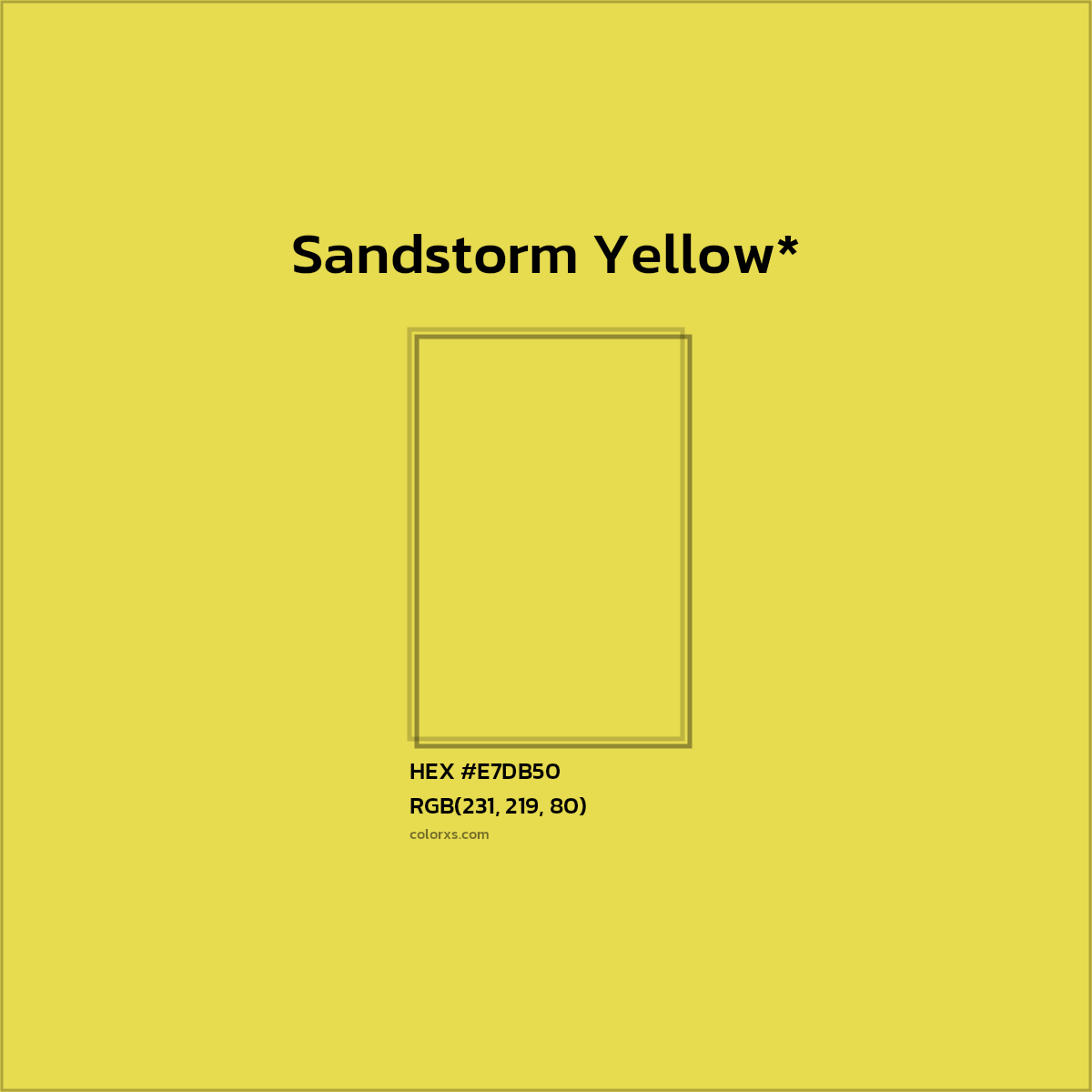 #E7DB50 hex color. RGB, RYB, CMYK, HSL, HSV codes and color conversions. Matching color names, palettes, paints.