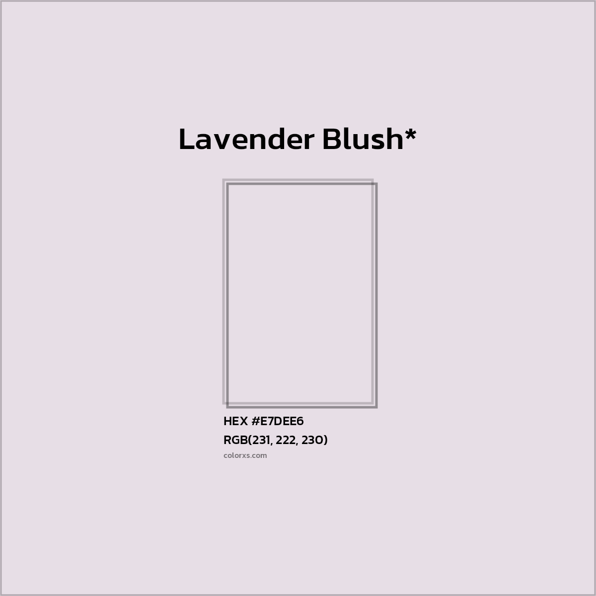 #E7DEE6 hex color. RGB, RYB, CMYK, HSL, HSV codes and color conversions. Matching color names, palettes, paints.