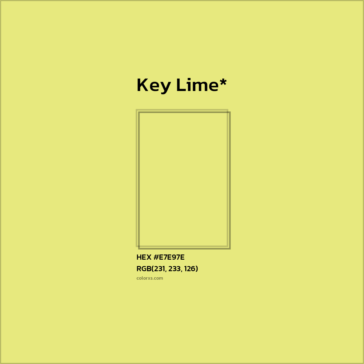 #E7E97E hex color. RGB, RYB, CMYK, HSL, HSV codes and color conversions. Matching color names, palettes, paints.