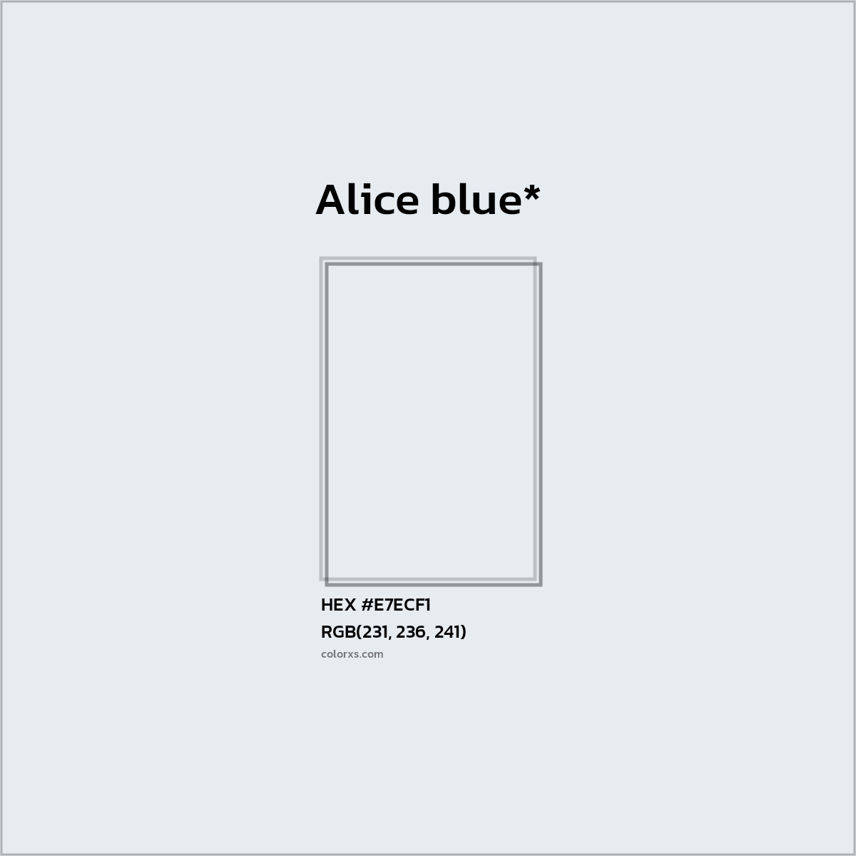 #E7ECF1 hex color. RGB, RYB, CMYK, HSL, HSV codes and color conversions. Matching color names, palettes, paints.