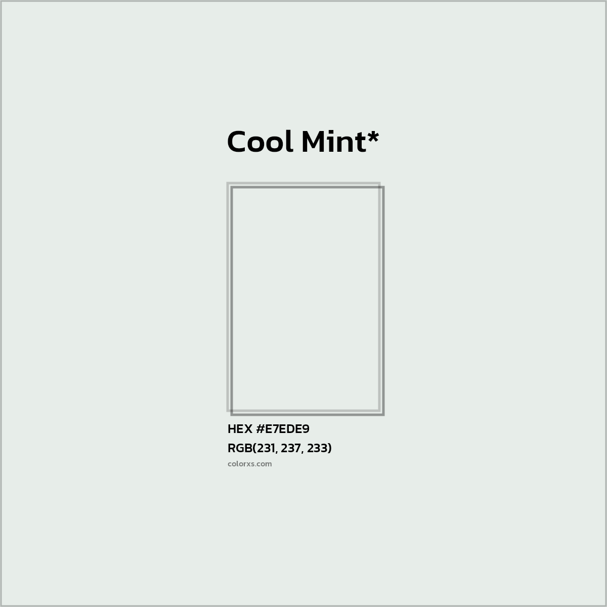 #E7EDE9 hex color. RGB, RYB, CMYK, HSL, HSV codes and color conversions. Matching color names, palettes, paints.