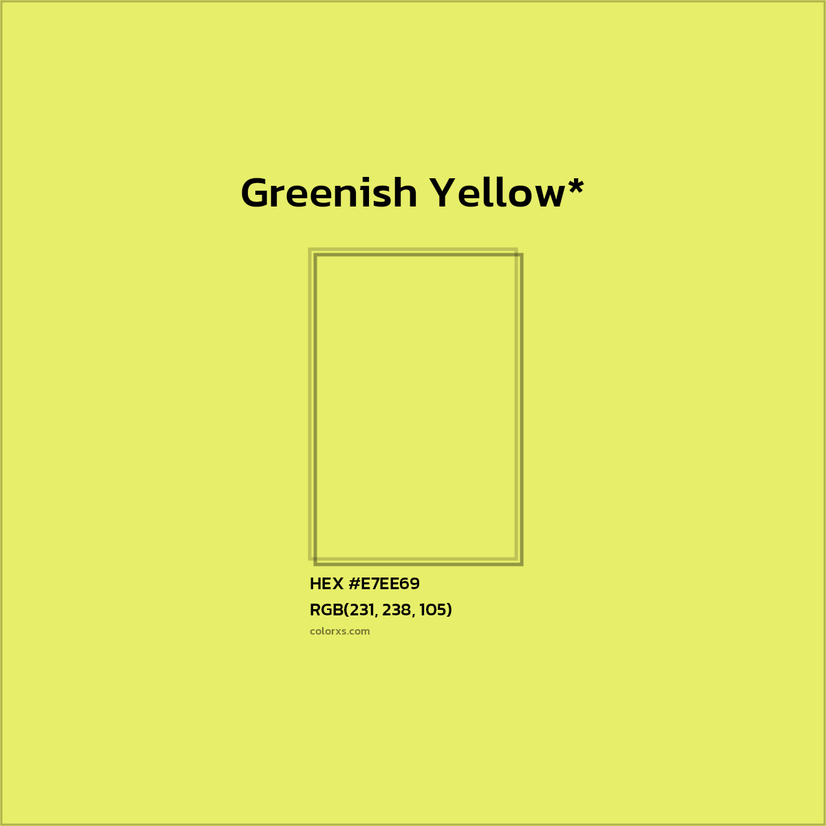 #E7EE69 hex color. RGB, RYB, CMYK, HSL, HSV codes and color conversions. Matching color names, palettes, paints.