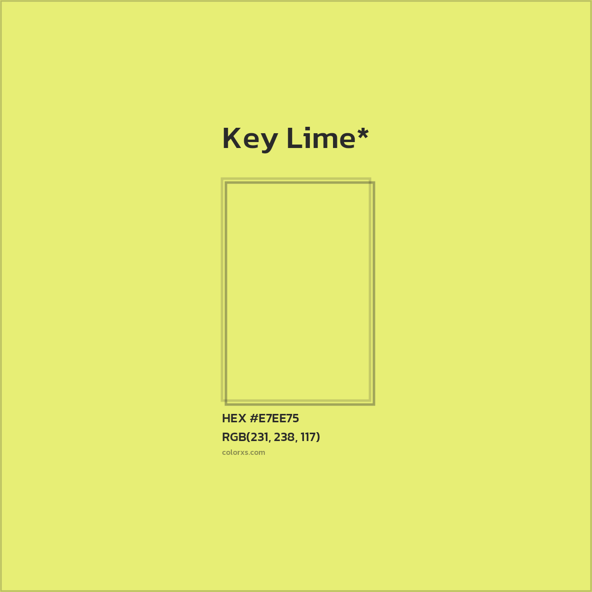 #E7EE75 hex color. RGB, RYB, CMYK, HSL, HSV codes and color conversions. Matching color names, palettes, paints.
