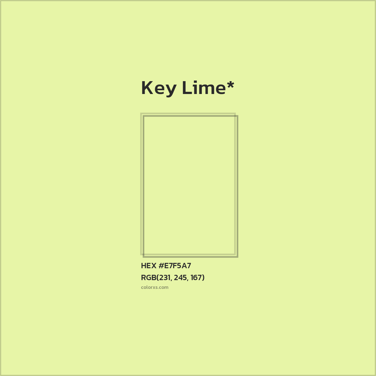 #E7F5A7 hex color. RGB, RYB, CMYK, HSL, HSV codes and color conversions. Matching color names, palettes, paints.