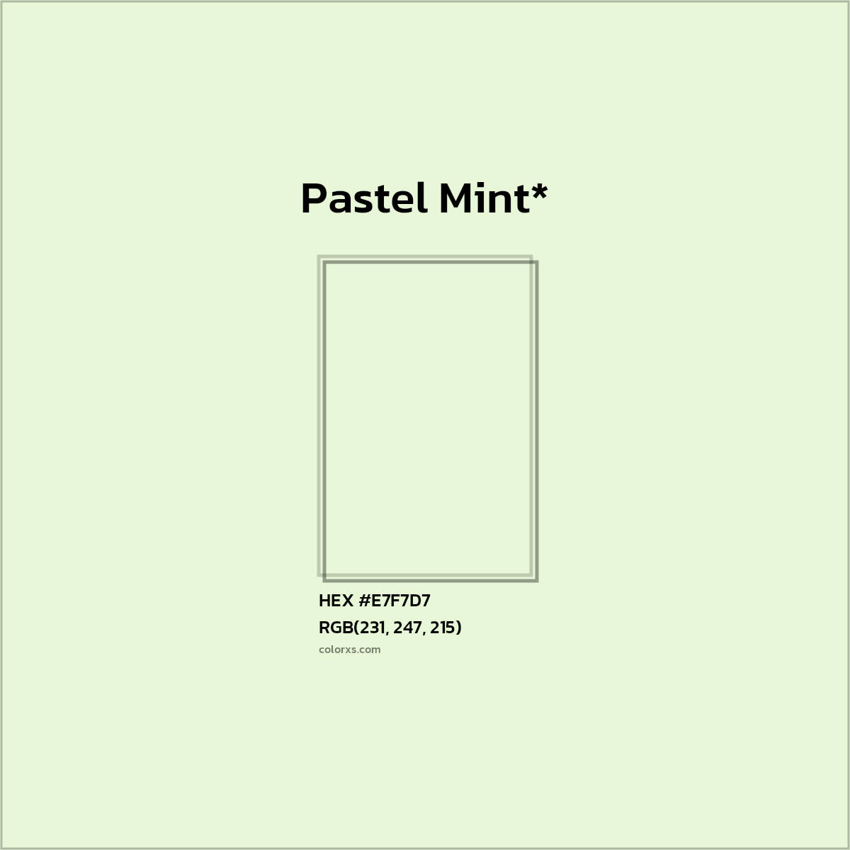 #E7F7D7 hex color. RGB, RYB, CMYK, HSL, HSV codes and color conversions. Matching color names, palettes, paints.