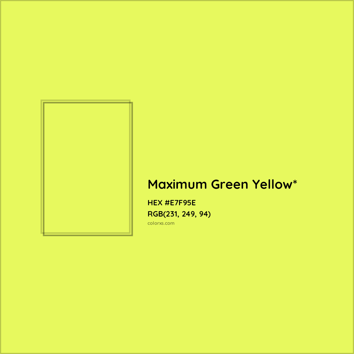 #E7F95E hex color. RGB, RYB, CMYK, HSL, HSV codes and color conversions. Matching color names, palettes, paints.