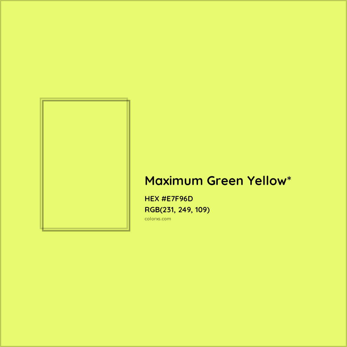#E7F96D hex color. RGB, RYB, CMYK, HSL, HSV codes and color conversions. Matching color names, palettes, paints.