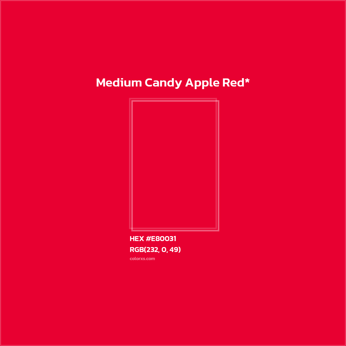 #E80031 hex color. RGB, RYB, CMYK, HSL, HSV codes and color conversions. Matching color names, palettes, paints.