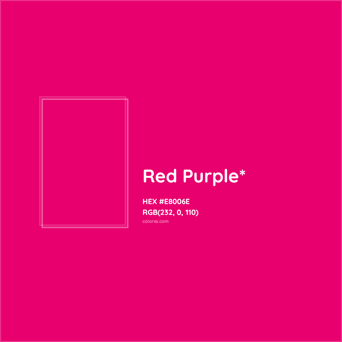 #E8006E hex color. RGB, RYB, CMYK, HSL, HSV codes and color conversions. Matching color names, palettes, paints.