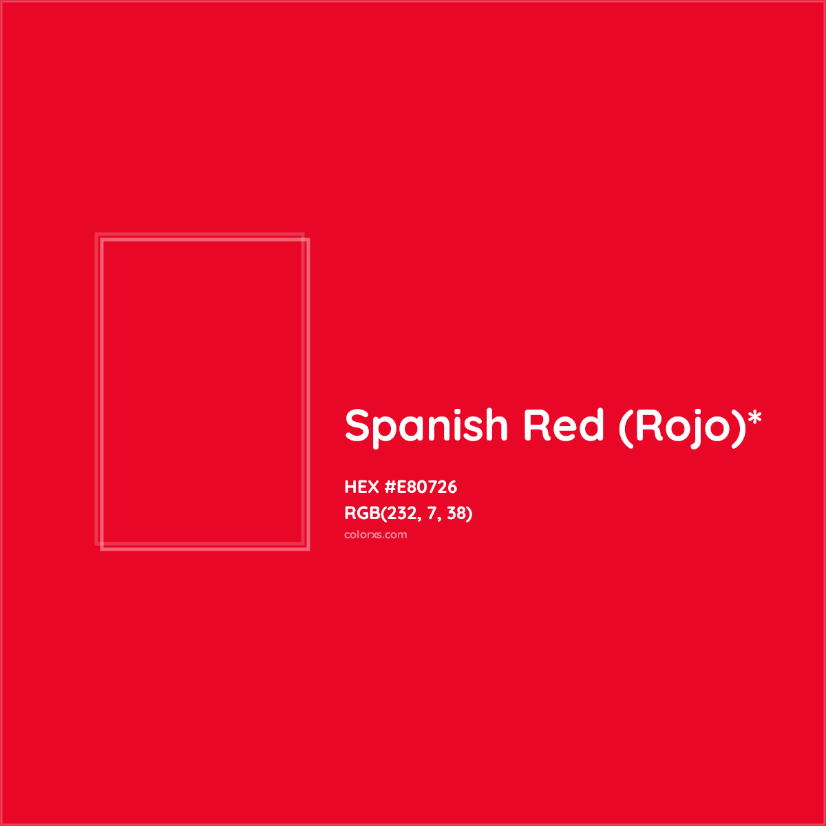 #E80726 hex color. RGB, RYB, CMYK, HSL, HSV codes and color conversions. Matching color names, palettes, paints.