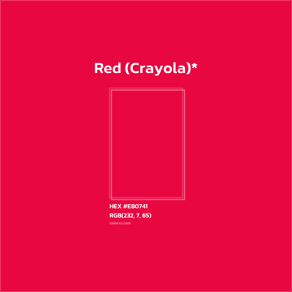 #E80741 hex color. RGB, RYB, CMYK, HSL, HSV codes and color conversions. Matching color names, palettes, paints.