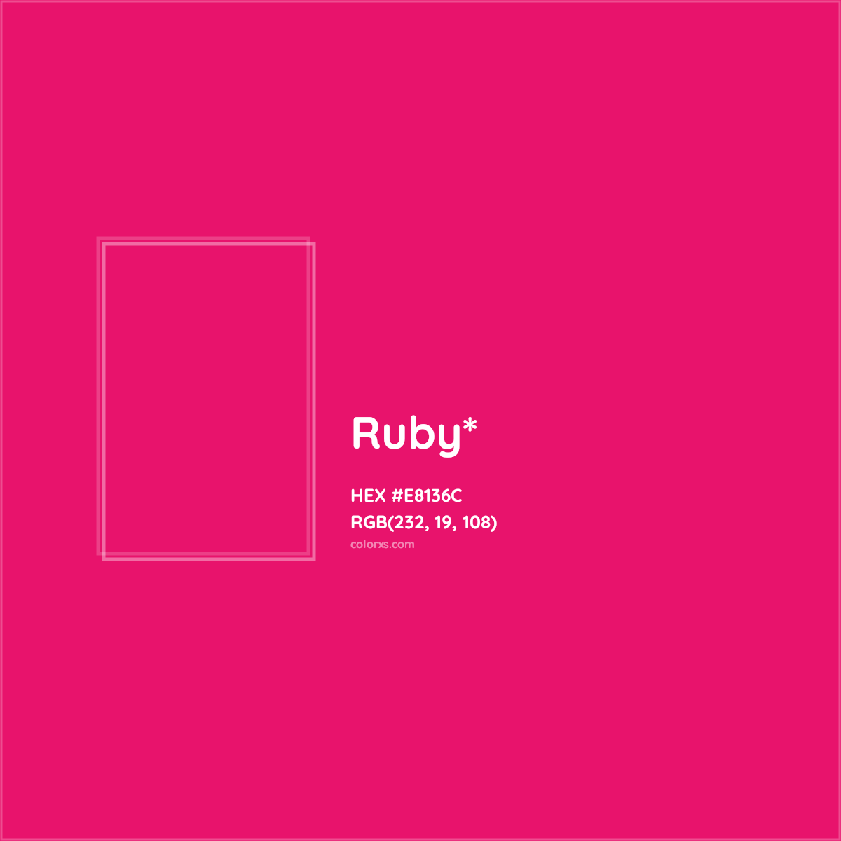 #E8136C hex color. RGB, RYB, CMYK, HSL, HSV codes and color conversions. Matching color names, palettes, paints.