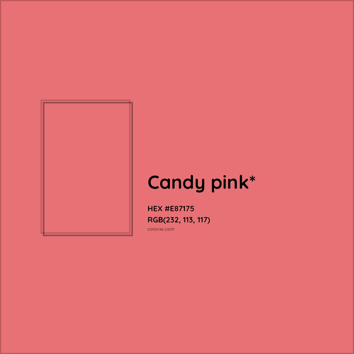 #E87175 hex color. RGB, RYB, CMYK, HSL, HSV codes and color conversions. Matching color names, palettes, paints.