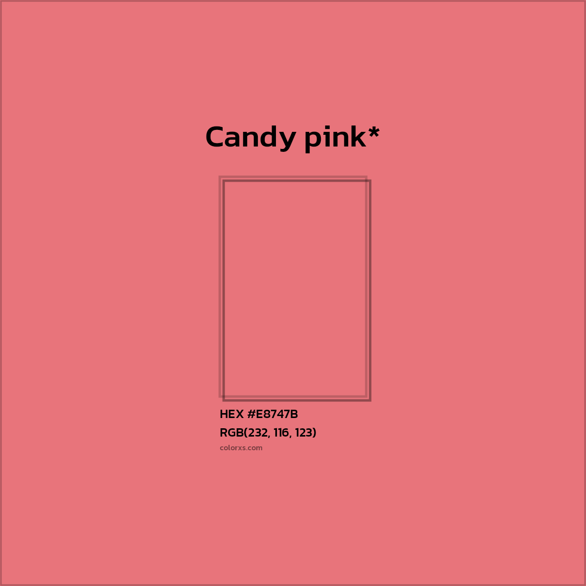 #E8747B hex color. RGB, RYB, CMYK, HSL, HSV codes and color conversions. Matching color names, palettes, paints.