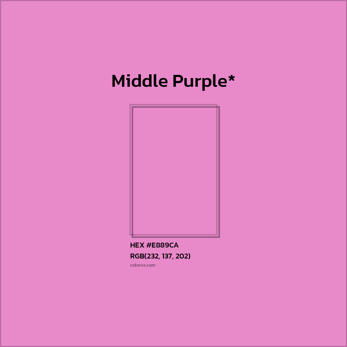 #E889CA hex color. RGB, RYB, CMYK, HSL, HSV codes and color conversions. Matching color names, palettes, paints.
