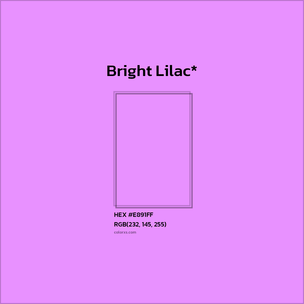 #E891FF hex color. RGB, RYB, CMYK, HSL, HSV codes and color conversions. Matching color names, palettes, paints.