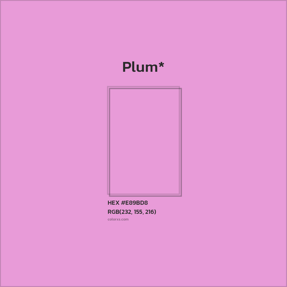 #E89BD8 hex color. RGB, RYB, CMYK, HSL, HSV codes and color conversions. Matching color names, palettes, paints.