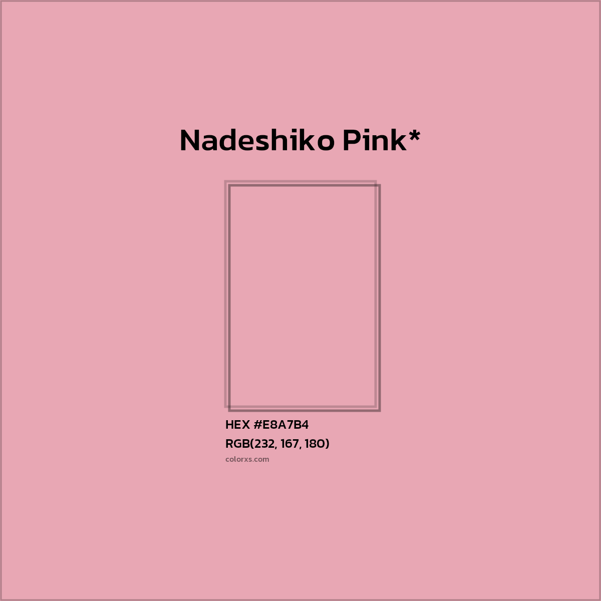 #E8A7B4 hex color. RGB, RYB, CMYK, HSL, HSV codes and color conversions. Matching color names, palettes, paints.