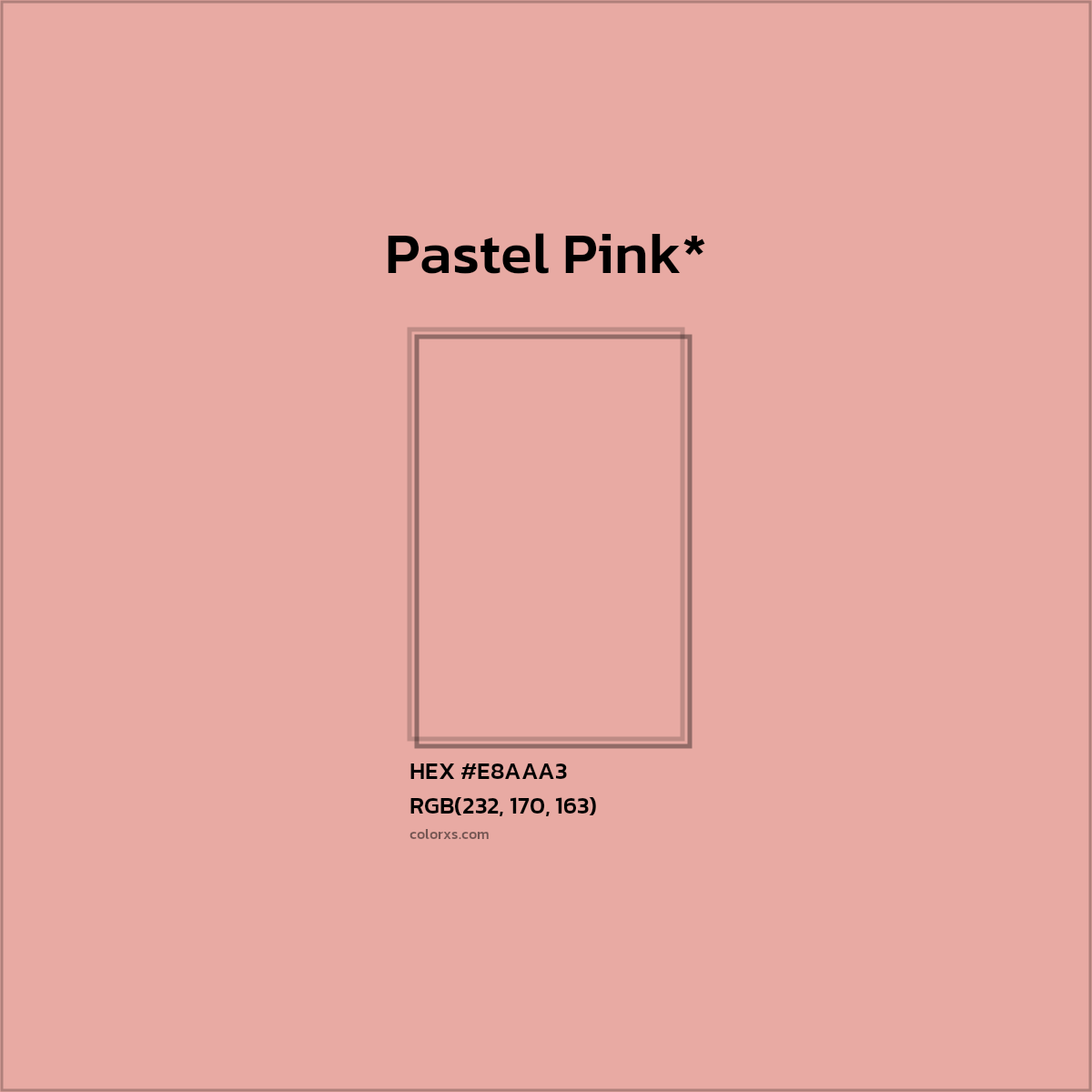 #E8AAA3 hex color. RGB, RYB, CMYK, HSL, HSV codes and color conversions. Matching color names, palettes, paints.