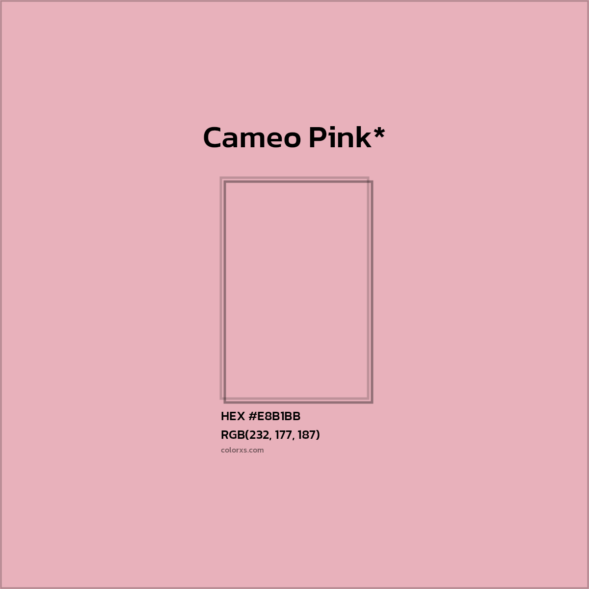 #E8B1BB hex color. RGB, RYB, CMYK, HSL, HSV codes and color conversions. Matching color names, palettes, paints.