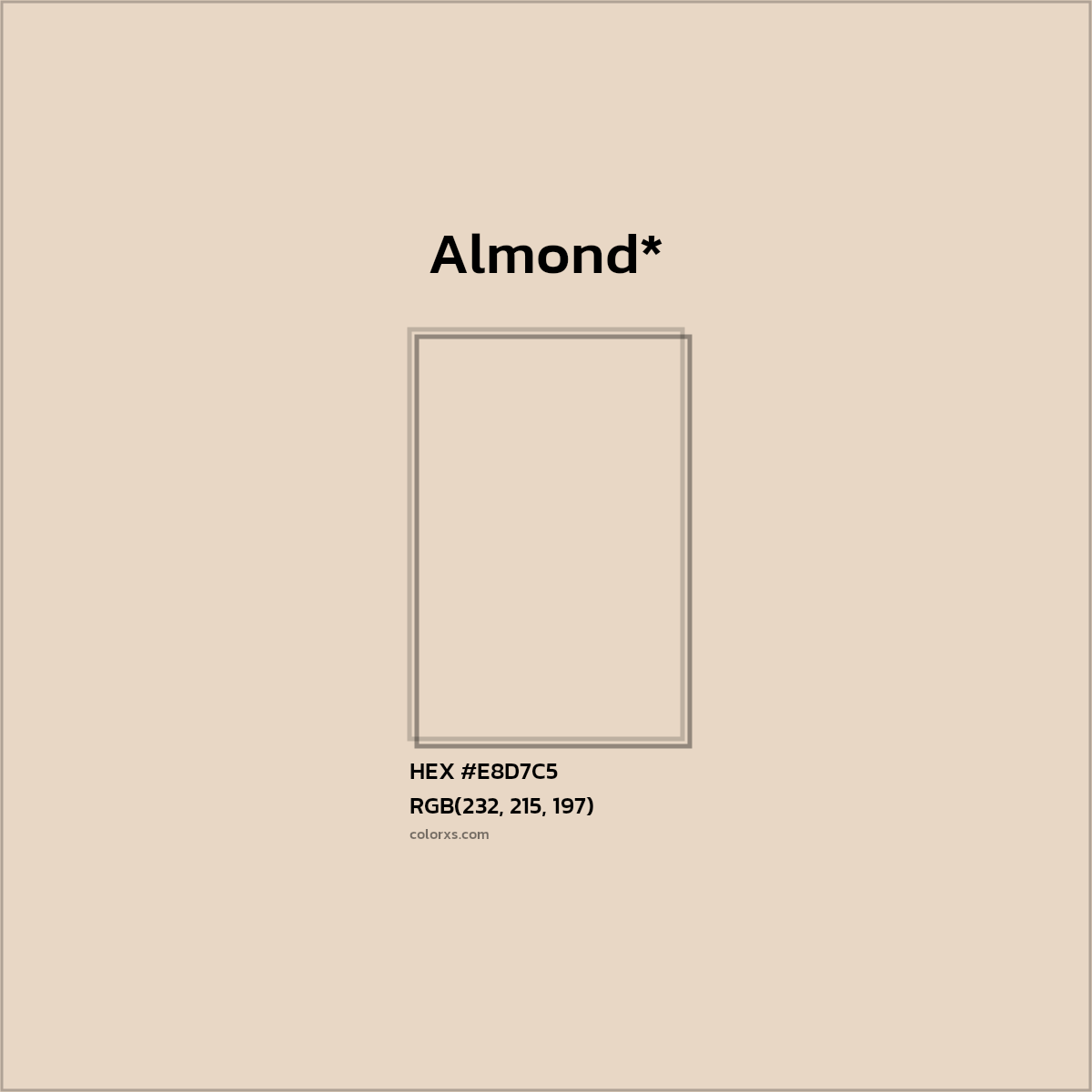 #E8D7C5 hex color. RGB, RYB, CMYK, HSL, HSV codes and color conversions. Matching color names, palettes, paints.