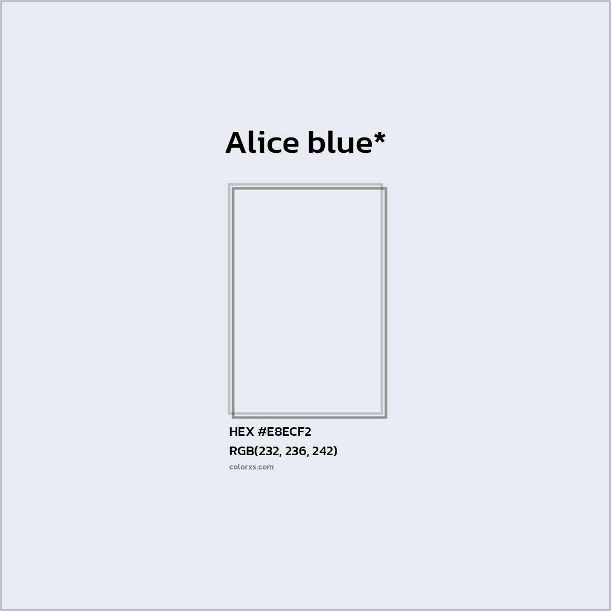 #E8ECF2 hex color. RGB, RYB, CMYK, HSL, HSV codes and color conversions. Matching color names, palettes, paints.