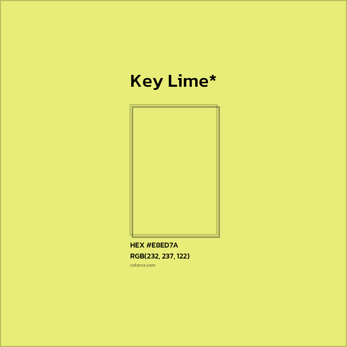 #E8ED7A hex color. RGB, RYB, CMYK, HSL, HSV codes and color conversions. Matching color names, palettes, paints.