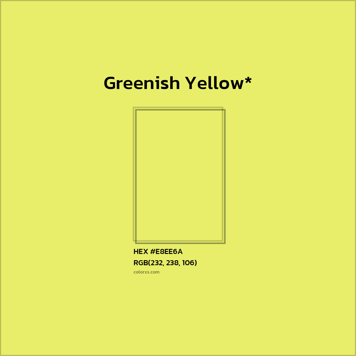 #E8EE6A hex color. RGB, RYB, CMYK, HSL, HSV codes and color conversions. Matching color names, palettes, paints.