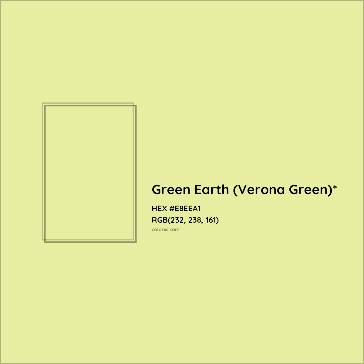 #E8EEA1 hex color. RGB, RYB, CMYK, HSL, HSV codes and color conversions. Matching color names, palettes, paints.