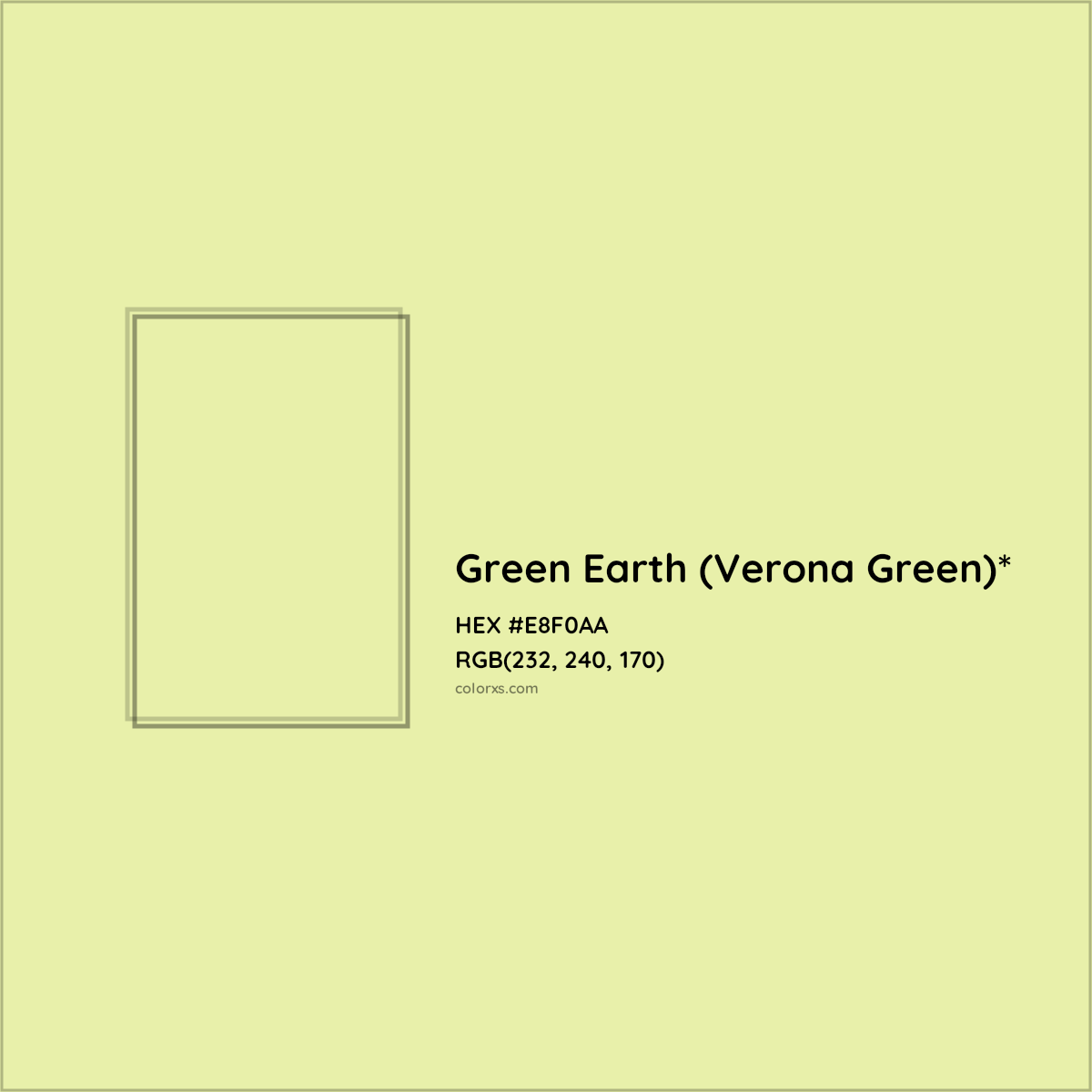 #E8F0AA hex color. RGB, RYB, CMYK, HSL, HSV codes and color conversions. Matching color names, palettes, paints.